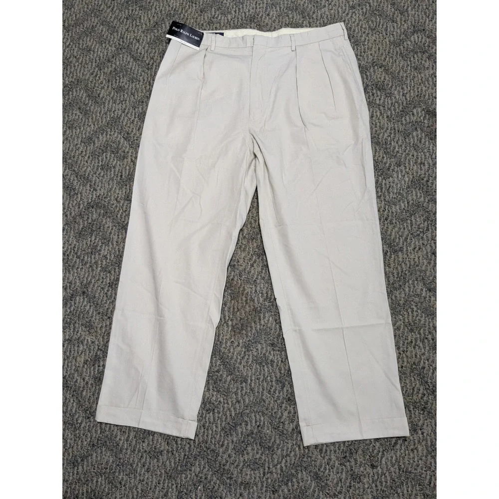 Polo Ralph Lauren Mens Pleated Chino Pants 38x30 Beige Cotton Cuffed NWT